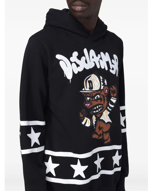 DISCLAIMER Black Hooded Stars Graphic Sweatshirt for men