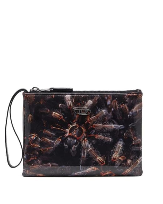 DIESEL Black Tarantula-Print Wristlet Pouch