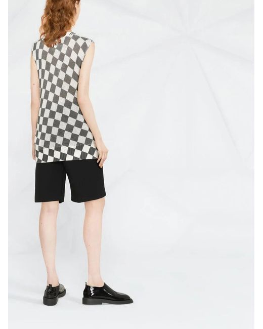 MM6 by Maison Margiela White Checkerboard-Print Knitted Top