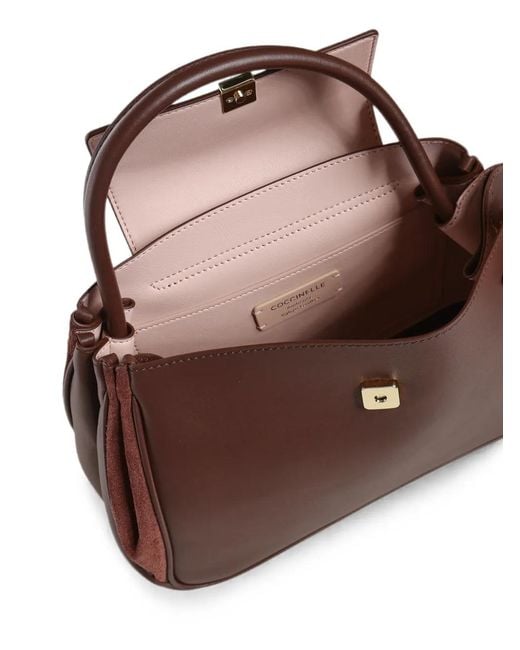Coccinelle Brown Suede-Panel Leather Tote Bag