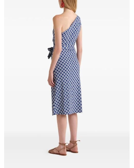 Maliparmi Blue Geometric-Pattern Midi Dress