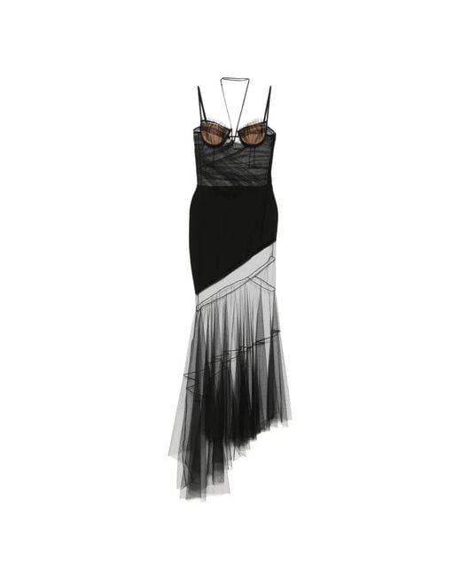 Nensi Dojaka Black Asymmetric Draped Bra Dress