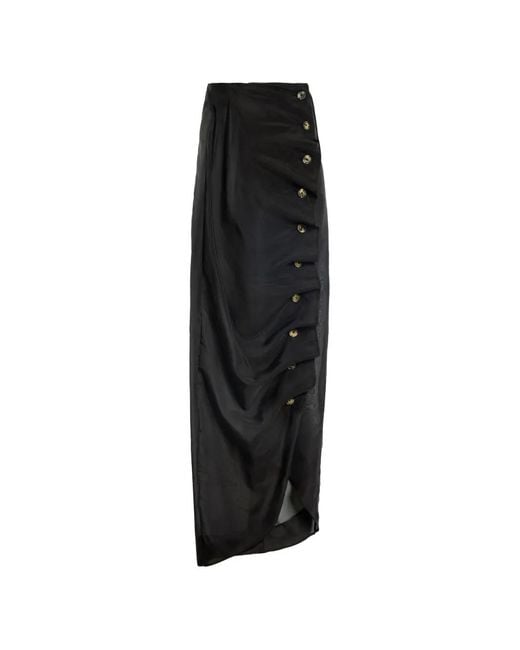 A.W.A.K.E. MODE Black Button-Embellished Midi Skirt