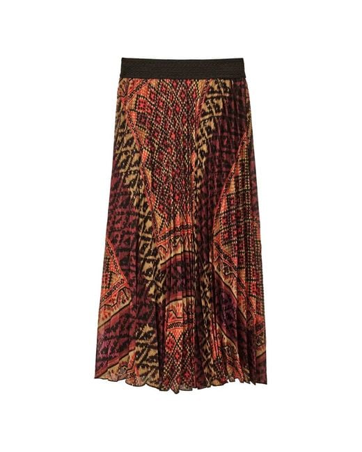 Ba&sh Brown Olgia Geometric-Print Pleated Skirt