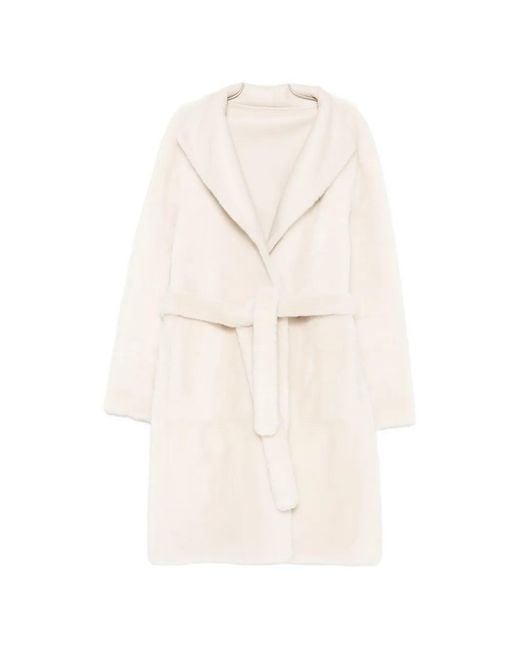 Yves Salomon White Belted Shearling Coat