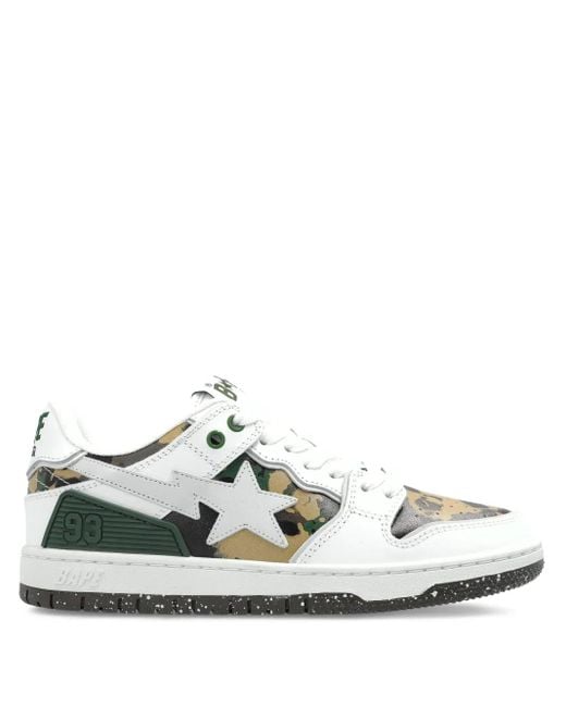 A Bathing Ape White Leather-Panelled Sneakers for men