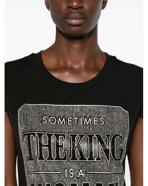 My Twin Black Slogan-Print Flutter-Sleeve Cotton T-Shirt