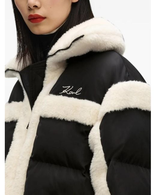 Karl Lagerfeld Black Faux-Shearling Puffer Jacket