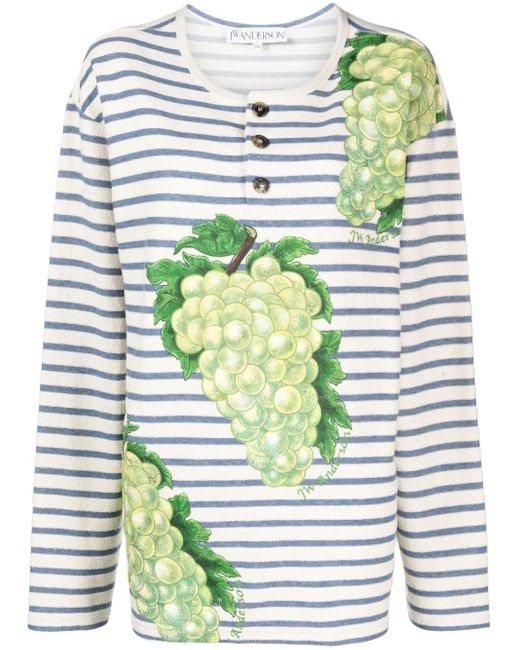 J.W. Anderson Gray Multicolour Striped Grape-print Cotton T-shirt