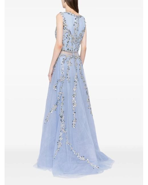 Saiid Kobeisy Blue Sequin-Embellished Tulle Gown