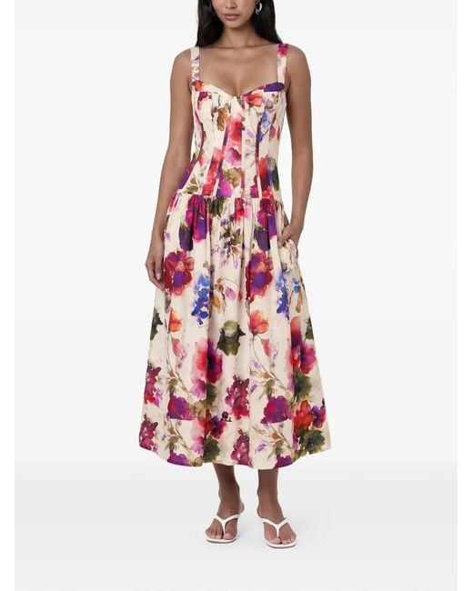 Nicholas White Makenna Floral-Print Corset-Style Midi Dress