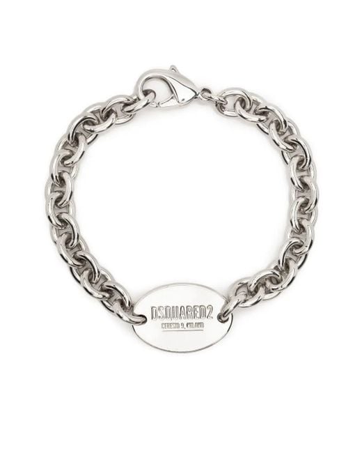 DSquared² Metallic Logo-Engraved Chain-Link Id Bracelet for men