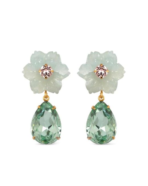 Jennifer Behr Green Juna Flower-Drop Earrings