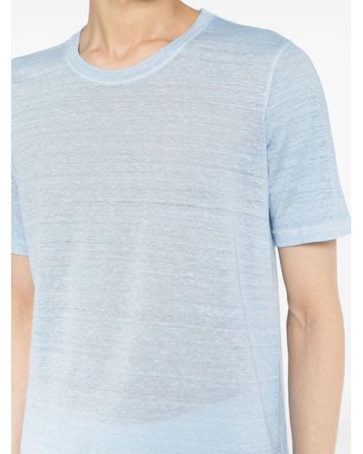 120% Lino Blue Short-sleeved Linen T-shirt for men