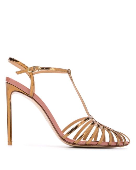 Francesco Russo Caged T-bar Metallic-leather Sandals