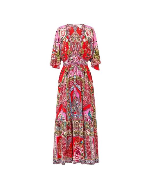 Camilla Red Heirloom Empire Hem Ruffle Waisted Maxi Dress