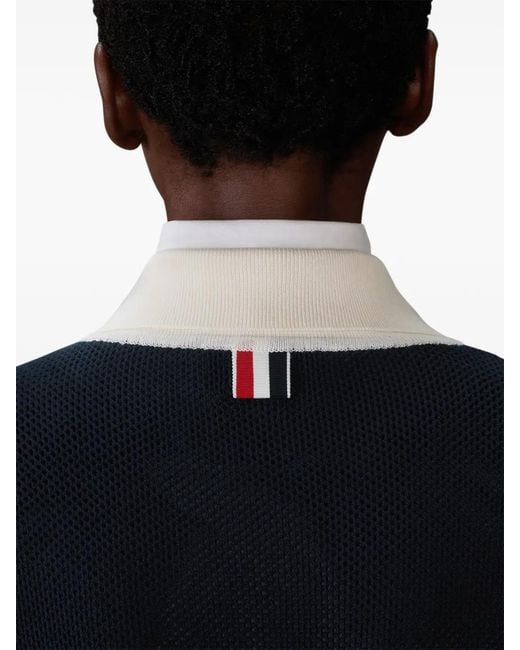Thom Browne Blue Cardigan À Détail De Nœud
