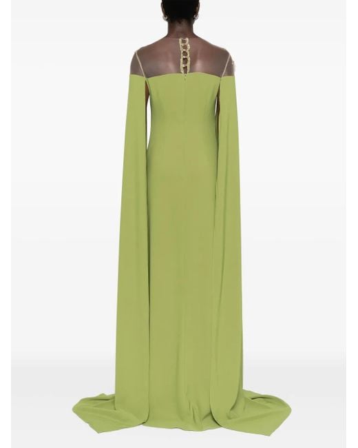 Cristallini Green Daphne Bead-Embellished Crepe Dress