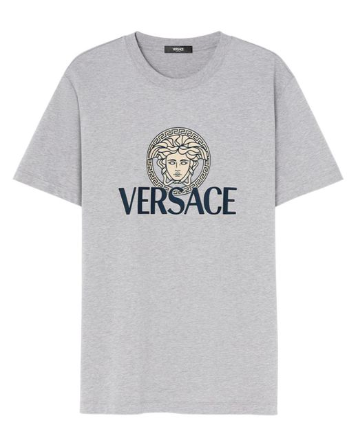 T-shirt en coton à logo imprimé Versace pour homme en coloris Gray