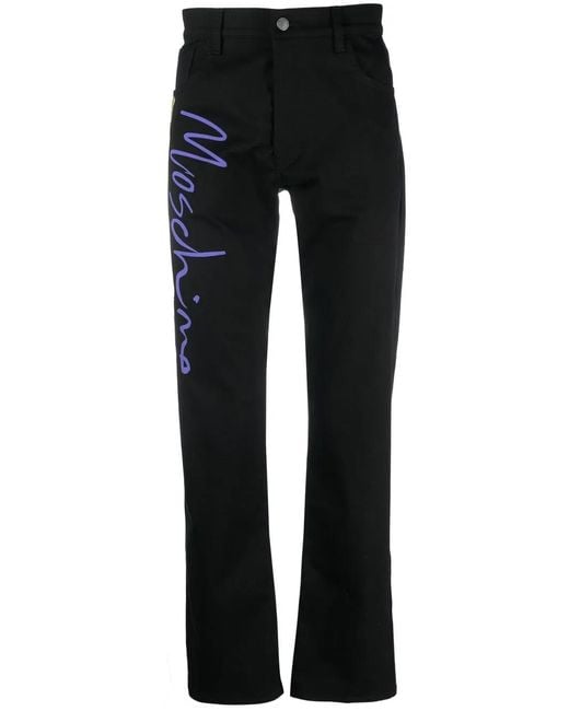 Moschino Black Tailored Logo-Print Trousers for men