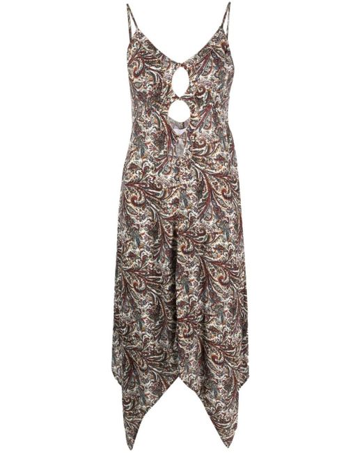 Ixiah Brown Carnelian Paisley-print Midi Dress