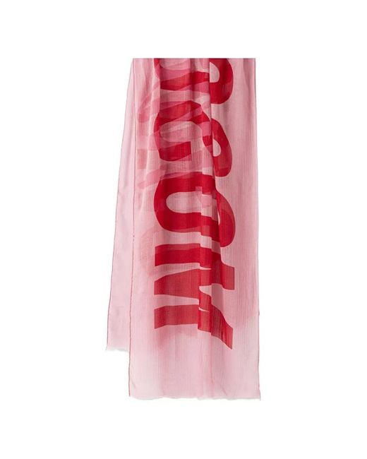 Moschino Red Logo-Print Wool Scarf