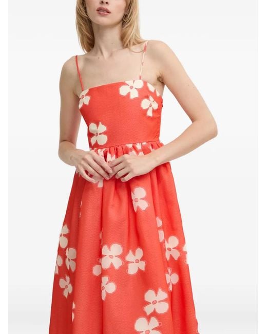 Stine Goya Red Yanina Floral-Print Midi Dress