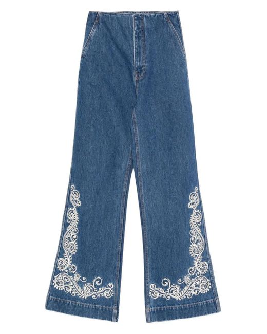 ALÉMAIS Blue Embroidered-Detail Jeans