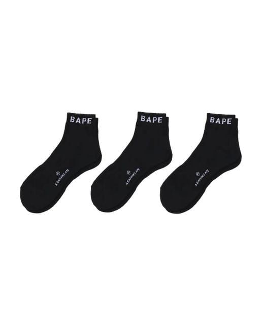 A Bathing Ape Black Logo-Embellished Ankle Socks (Pack Of Three) for men