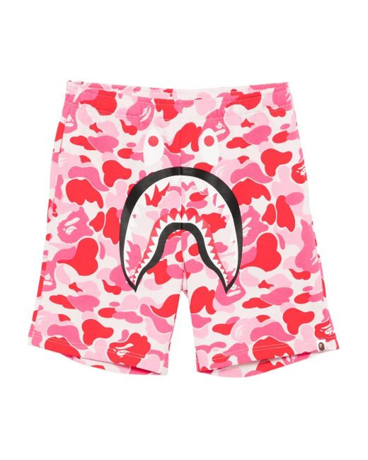 A Bathing Ape Red Graphic-Print Shorts for men