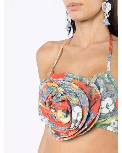 Amir Slama Red Floral-Appliqué Crop Top