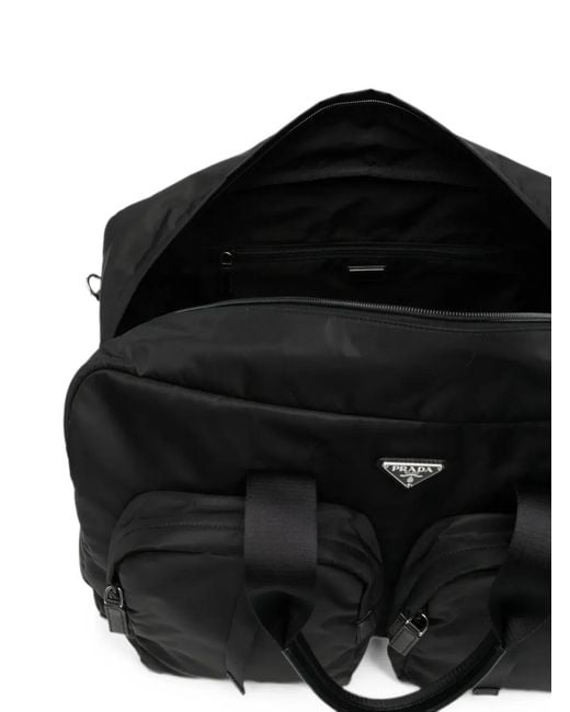 Prada Black Re-Nylon Logo-Plaque Holdall for men