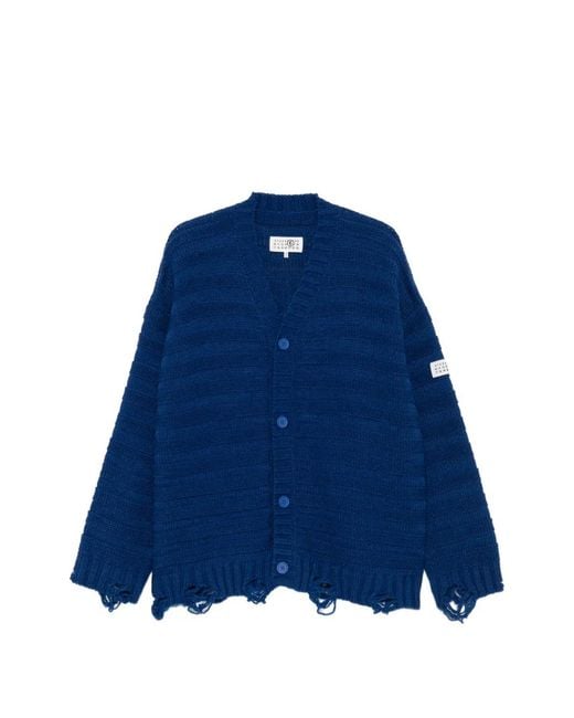 MM6 by Maison Margiela Blue Distressed Horizontal-Stripe Cardigan for men