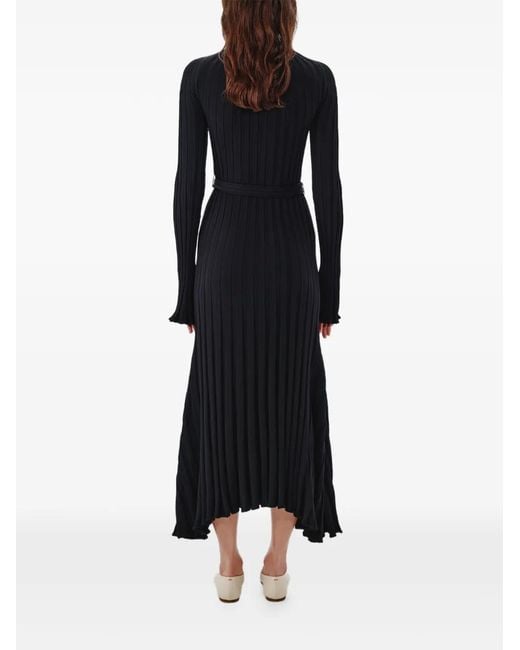 Another Tomorrow Blue Long Ribbed-Knit Flared Dress