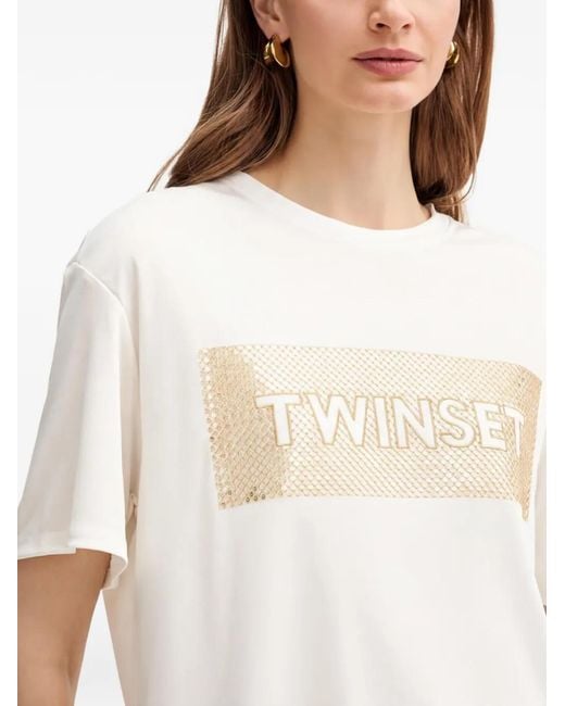 Twinset White Sequin-Embellishment T-Shirt