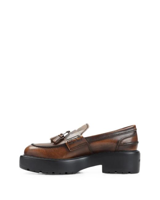 Miu Miu Brown Tassel-Detail Leather Loafers