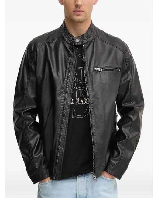 Guess Black Zip-Fastening Biker Jacket for men