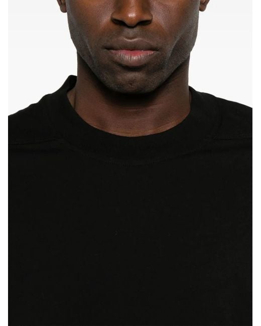 Rick Owens Black Cotton T-Shirt With Side Strap Detail for men