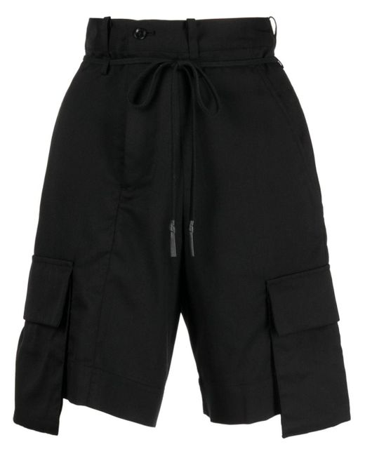 Yohji Yamamoto Black Drawstring-waistband Knee-length Shorts