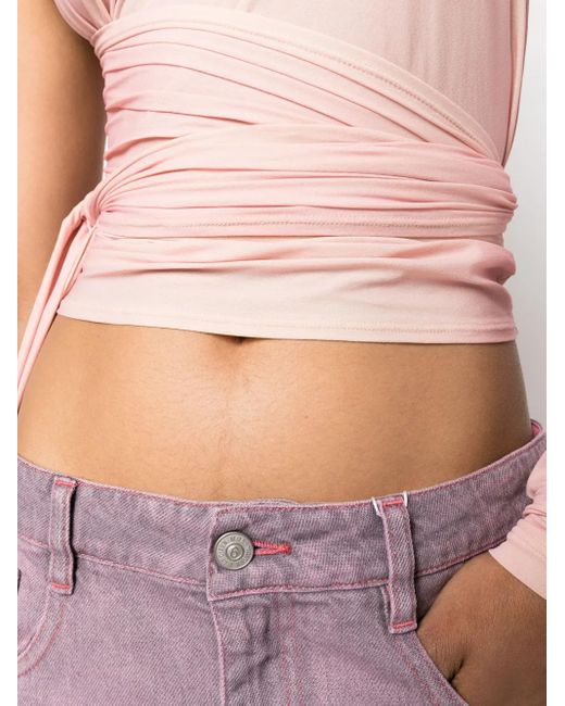 MM6 by Maison Martin Margiela Pink Asymmetric Wraparound Cropped Top