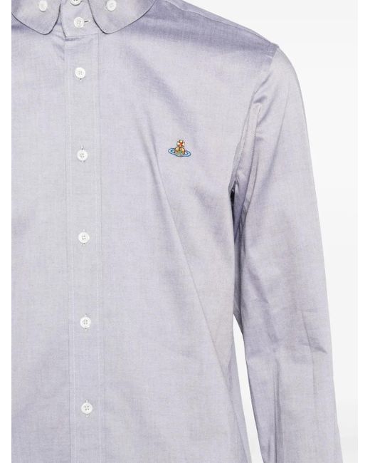 Vivienne Westwood Blue Embroidered-Orb Cotton Shirt for men