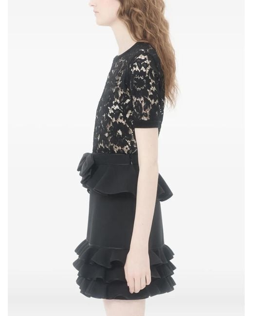 Valentino Garavani Black Cotton And Lace Top