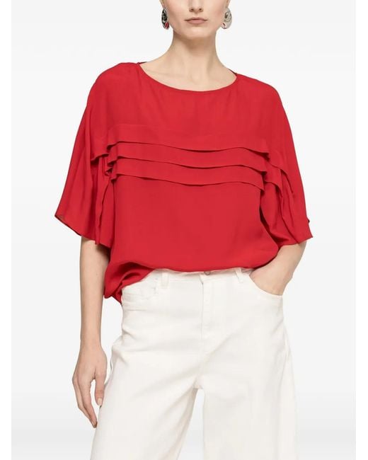 Nissa Red Pleat-Detail Top