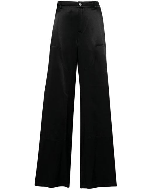 Moschino Black Satin-Finish Wide-Leg Trousers
