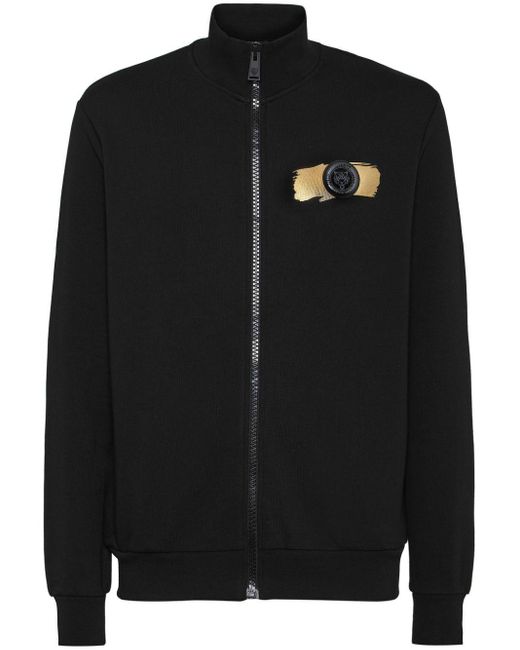 Philipp Plein Black Cotton Zip-up Sweatshirt for men