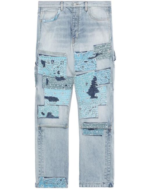Amiri Blue High-Rise Patchwork-Detail Jeans for men