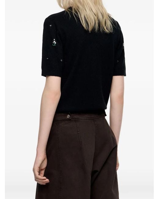 Bimba Y Lola Black Embellished Short-Sleeve Top
