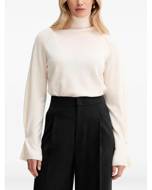 Fracomina White Tone-Button Roll-Neck Sweater