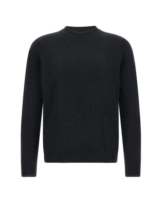 Zanone Blue Ribbed-Knit Virgin-Wool Sweater for men