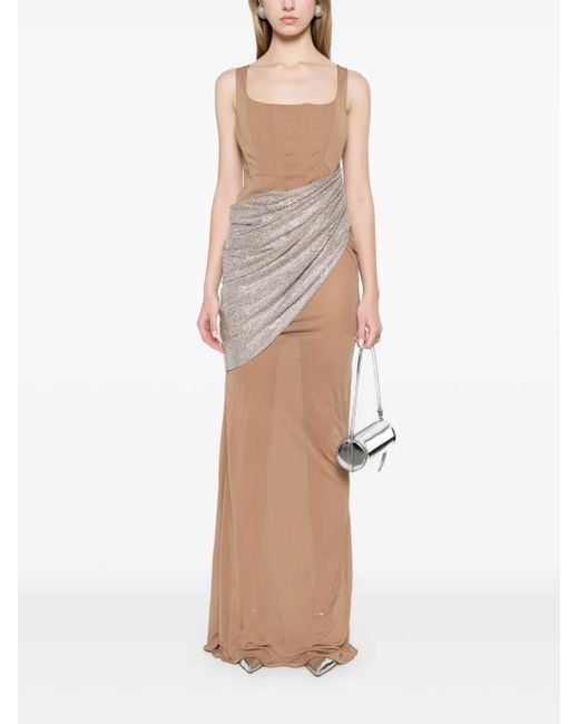 GIUSEPPE DI MORABITO Natural Rhinestone-Embellished Gown